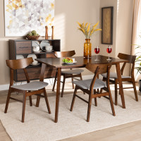 Baxton Studio Danica/Fiesta-Smoke/Walnut-5PC Dining Set Lois Mid-Century Modern Transitional Light Grey Fabric Upholstered and Walnut Brown Finished Wood 5-Piece Dining Set